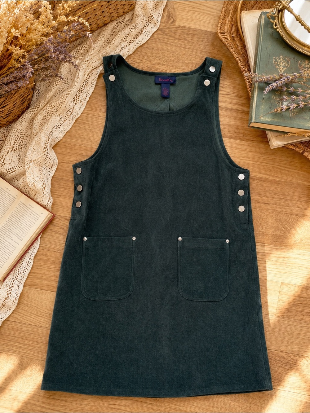 90’s Dark Green Jumper Dress Suede Feel Y2K Overall Dress Size Small Friends